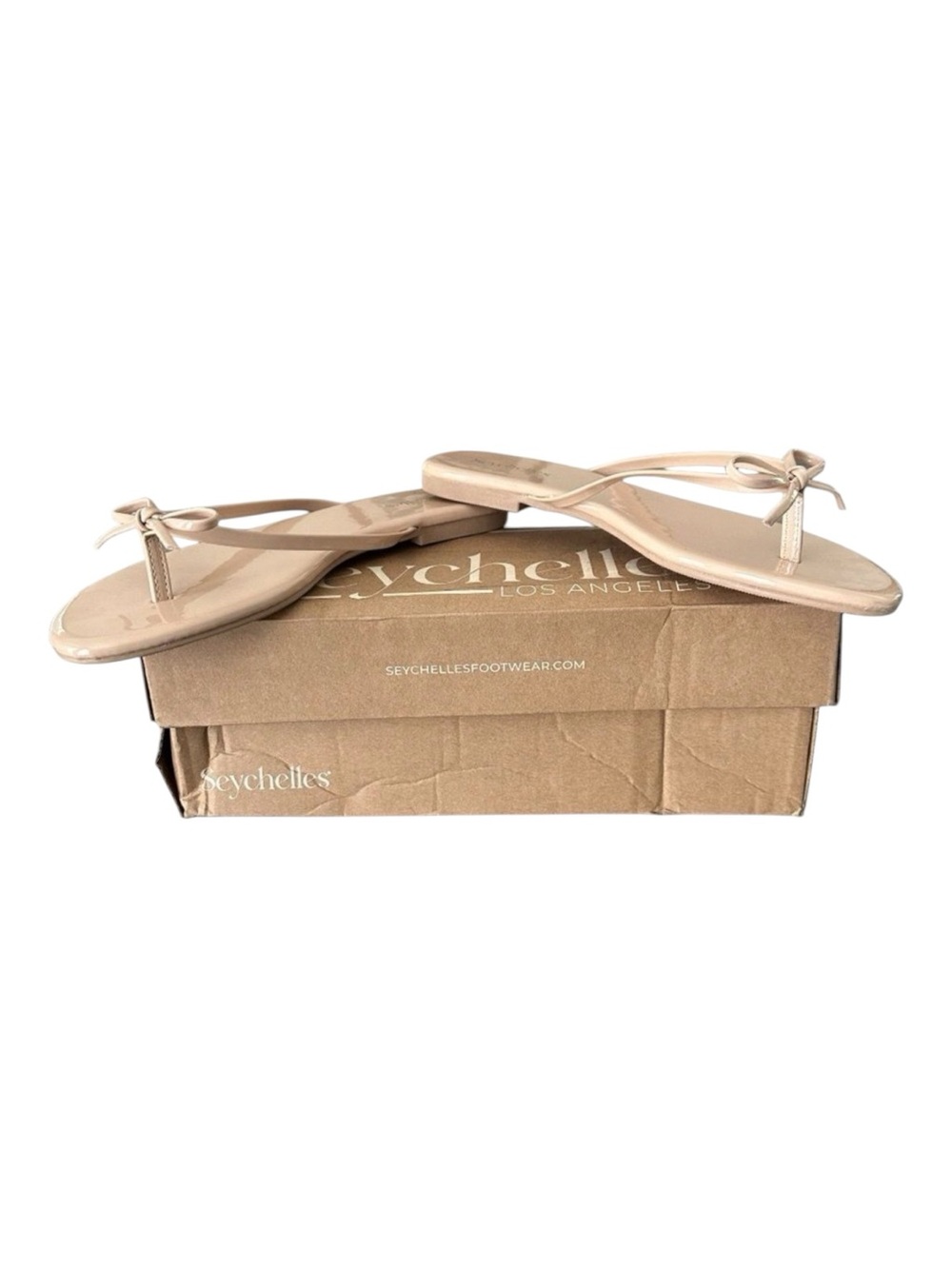 Seychelles Wish List Bow Thong Patent Leather Sandals Beige 7.5